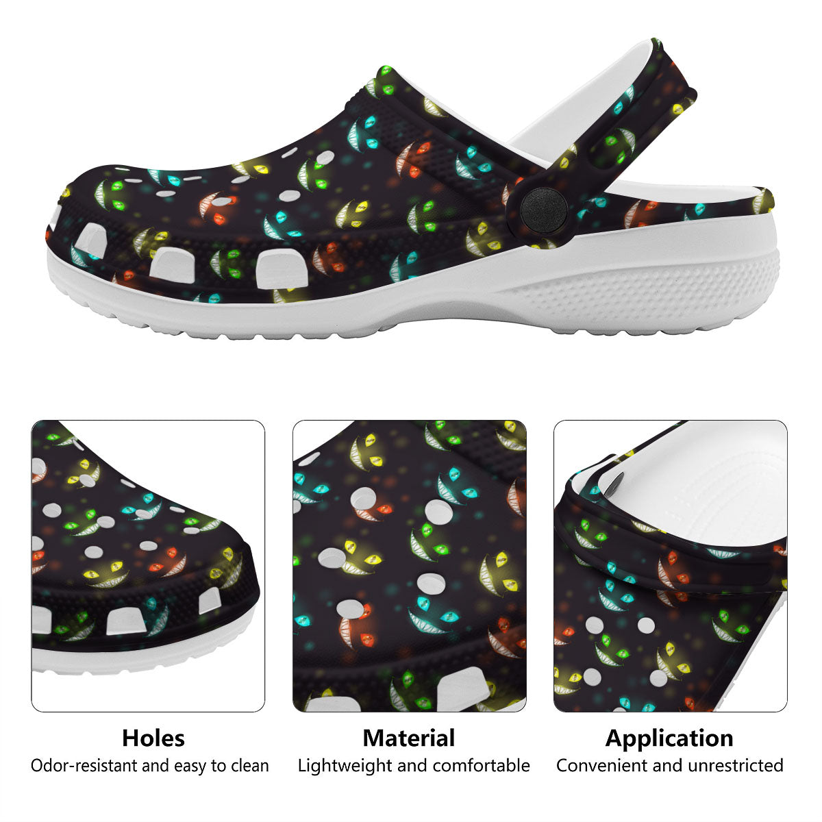 Black Cheshire Cat Print Pattern Clog-grizzshop