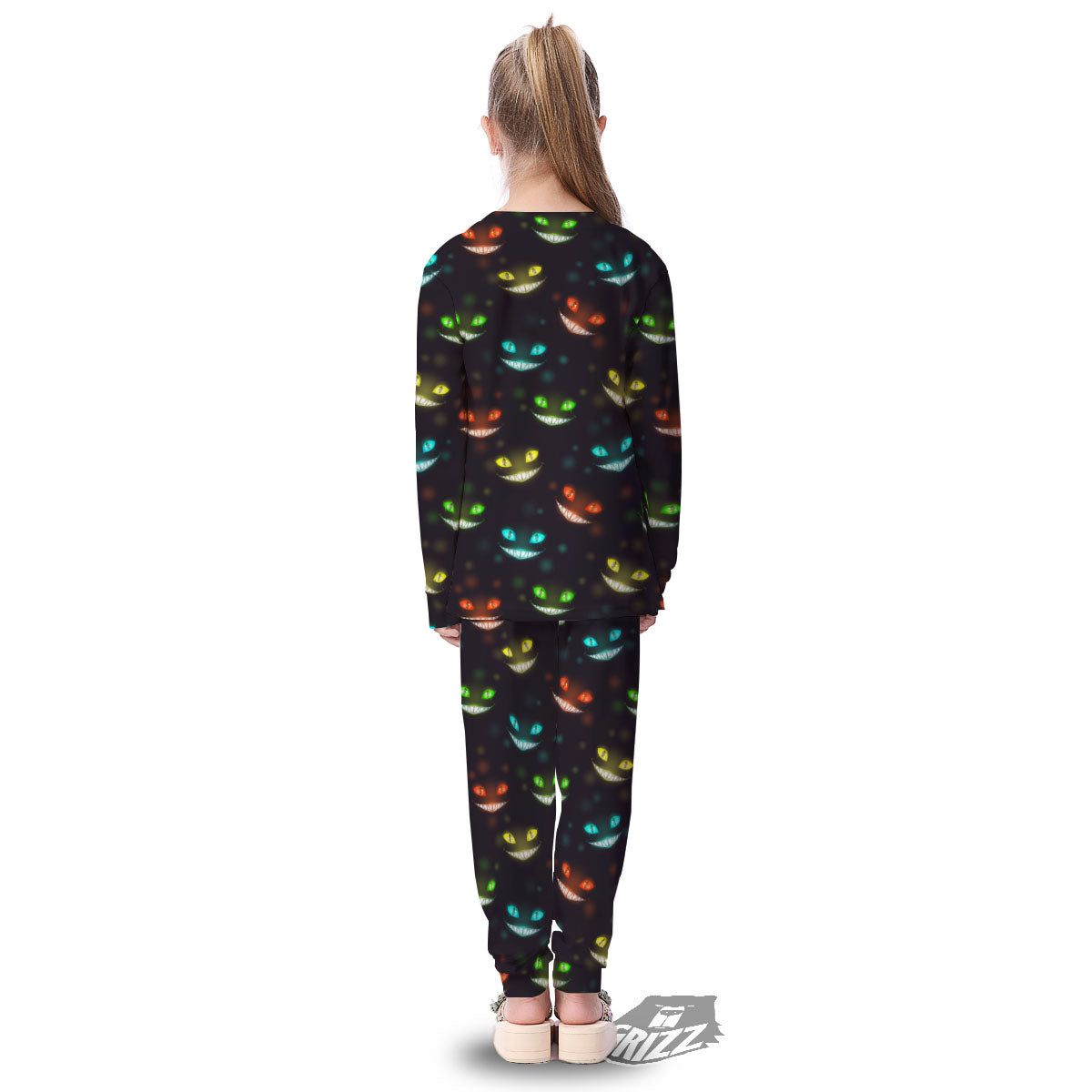 Black Cheshire Cat Print Pattern Kid's Pajamas-grizzshop