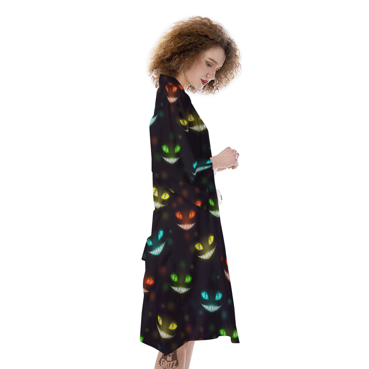 Black Cheshire Cat Print Pattern Kimono-grizzshop