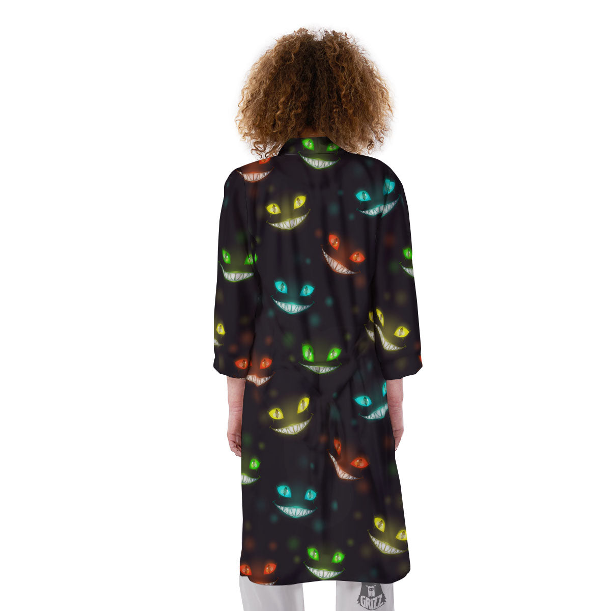 Black Cheshire Cat Print Pattern Kimono-grizzshop