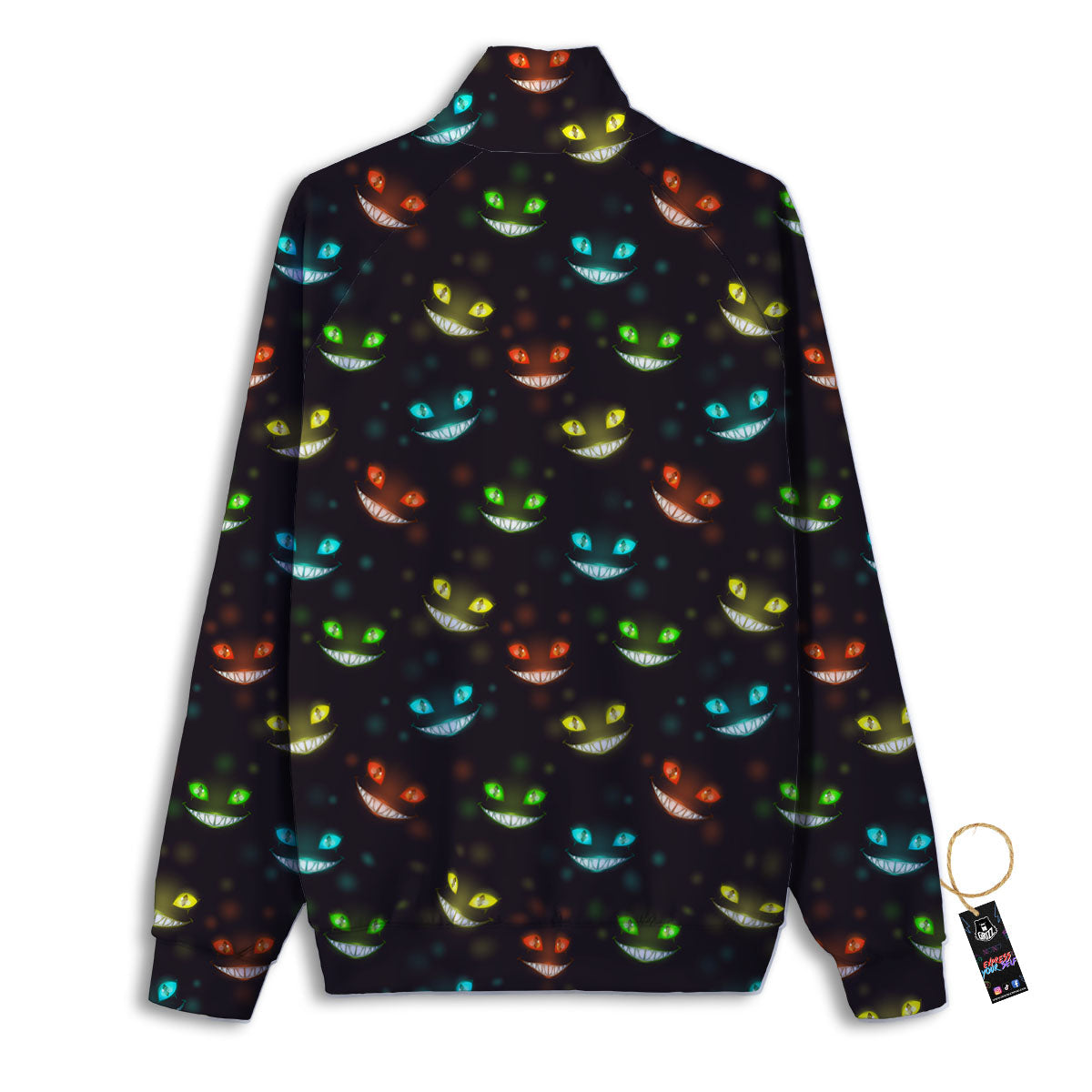 Black Cheshire Cat Print Pattern Track Jacket-grizzshop