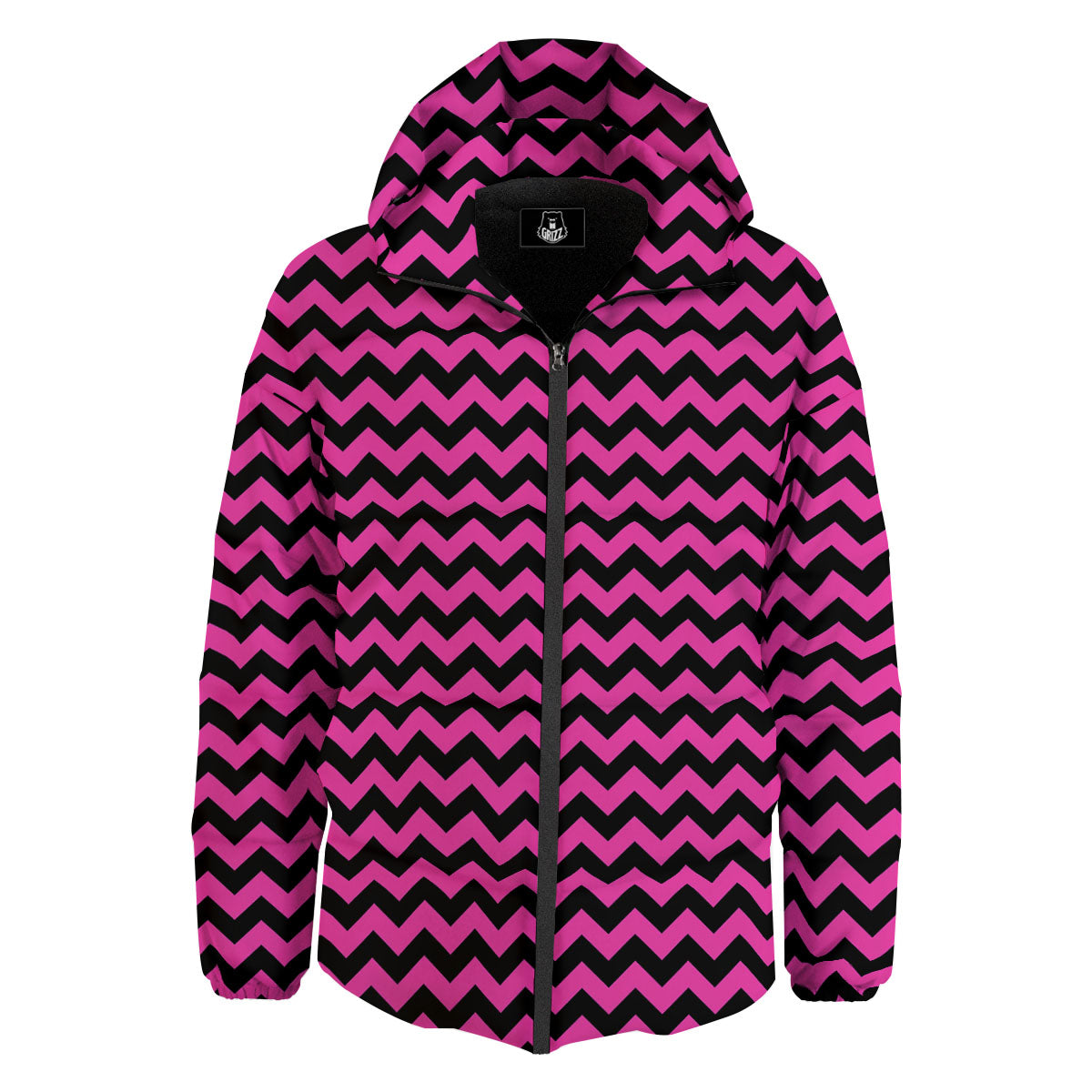 Black Chevron And Hot Pink Print Pattern Down Jacket-grizzshop