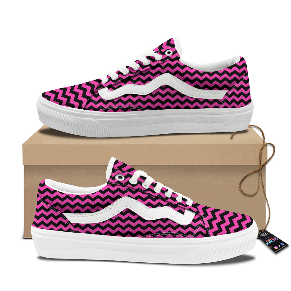 Black Chevron And Hot Pink Print Pattern Skate Shoes-grizzshop
