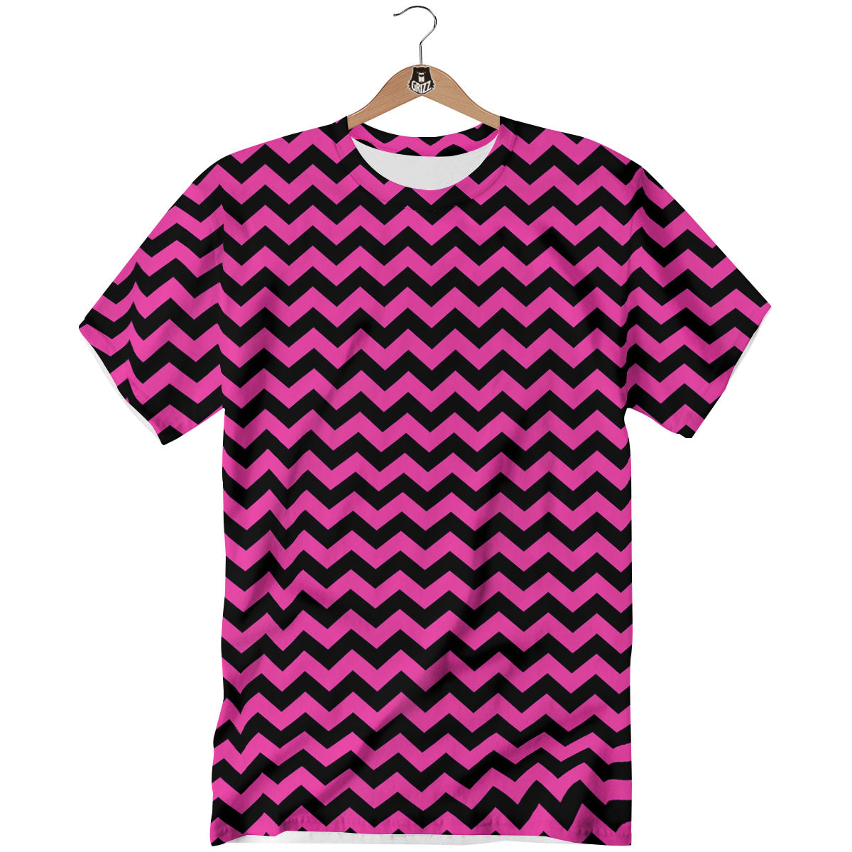 Black Chevron And Hot Pink Print Pattern T-Shirt-grizzshop