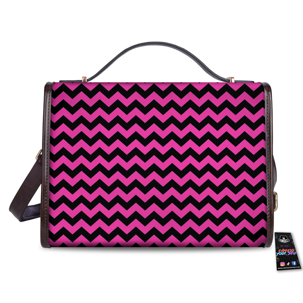 Black Chevron And Hot Pink Print Pattern Women's Satchel Bag-grizzshop