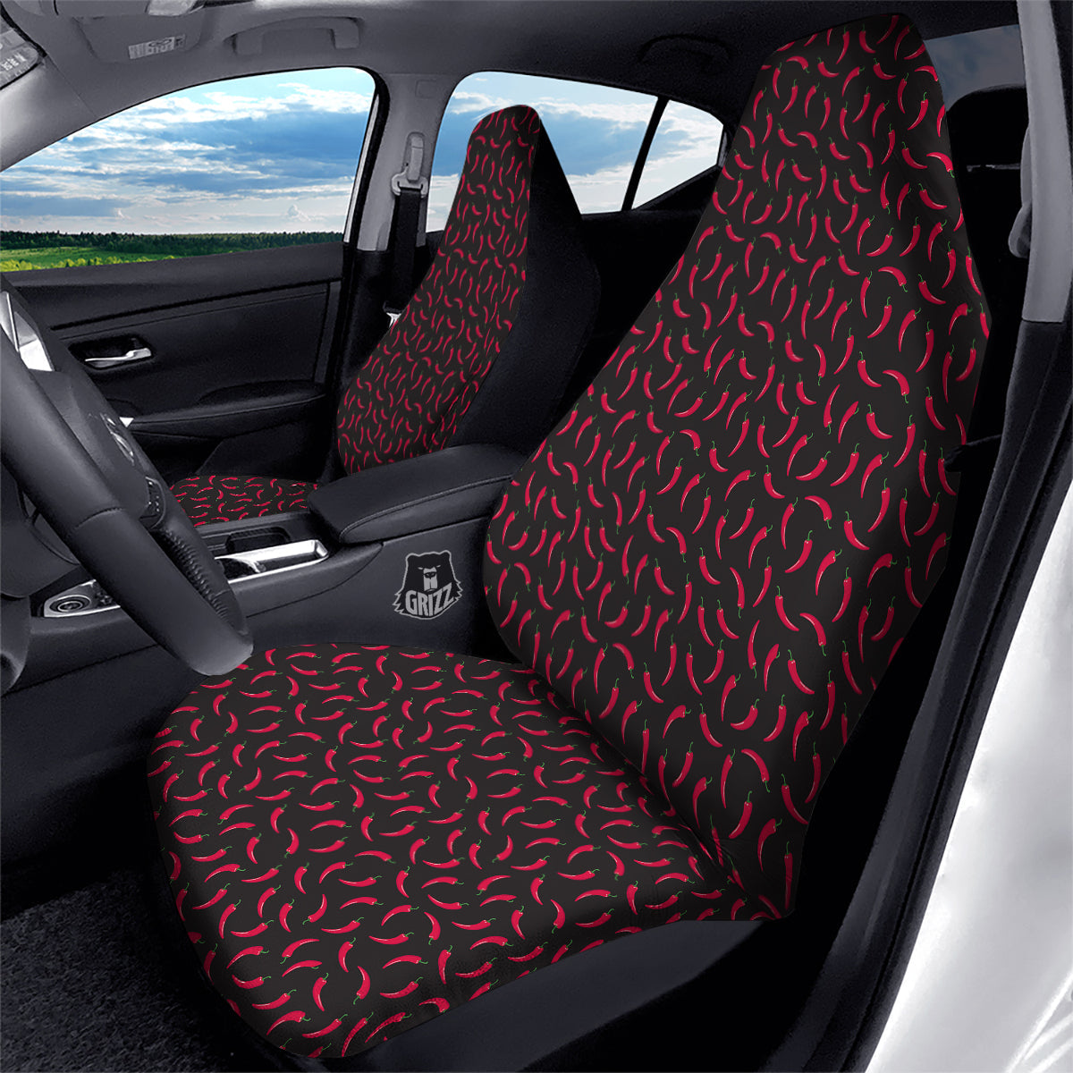 Black Chili Pepper Print Pattern Car Seat Covers-grizzshop