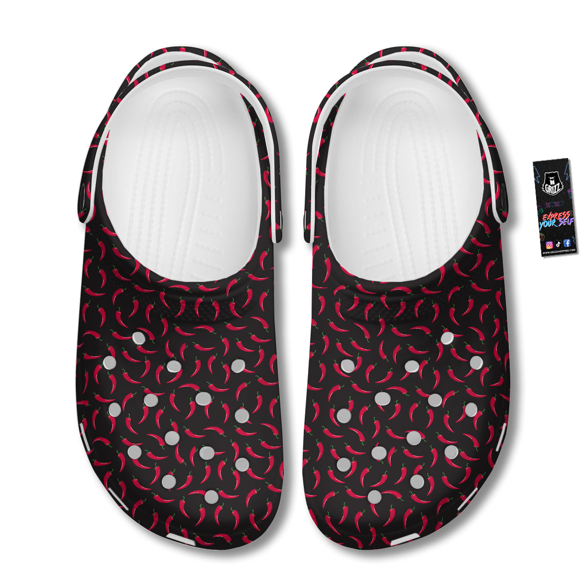 Black Chili Pepper Print Pattern Clog-grizzshop