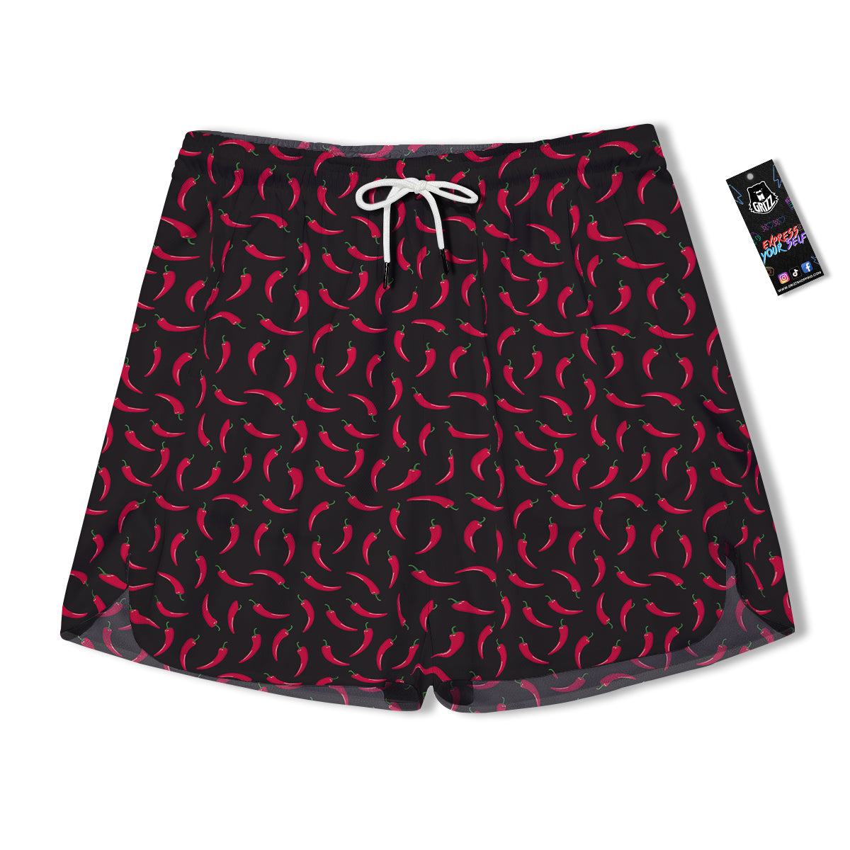 Black Chili Pepper Print Pattern Men's Running Shorts-grizzshop