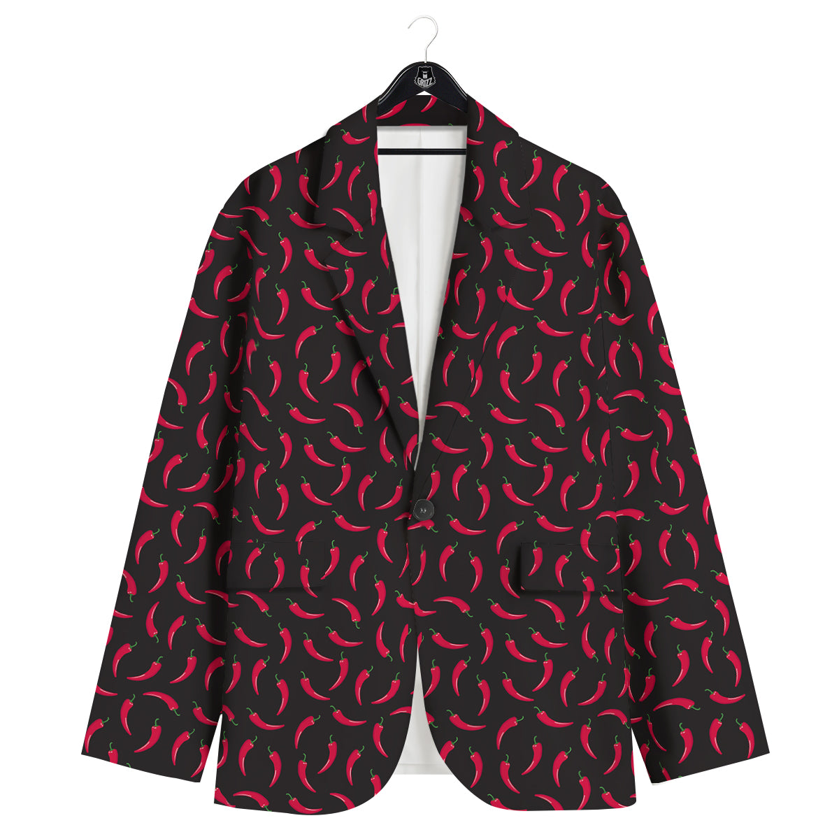 Black Chili Pepper Print Pattern Men's Sport Coat-grizzshop