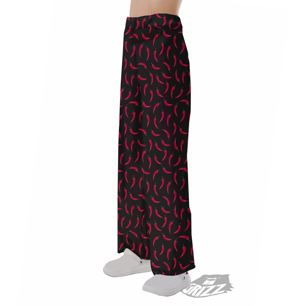 Black Chili Pepper Print Pattern Pajama Pants-grizzshop