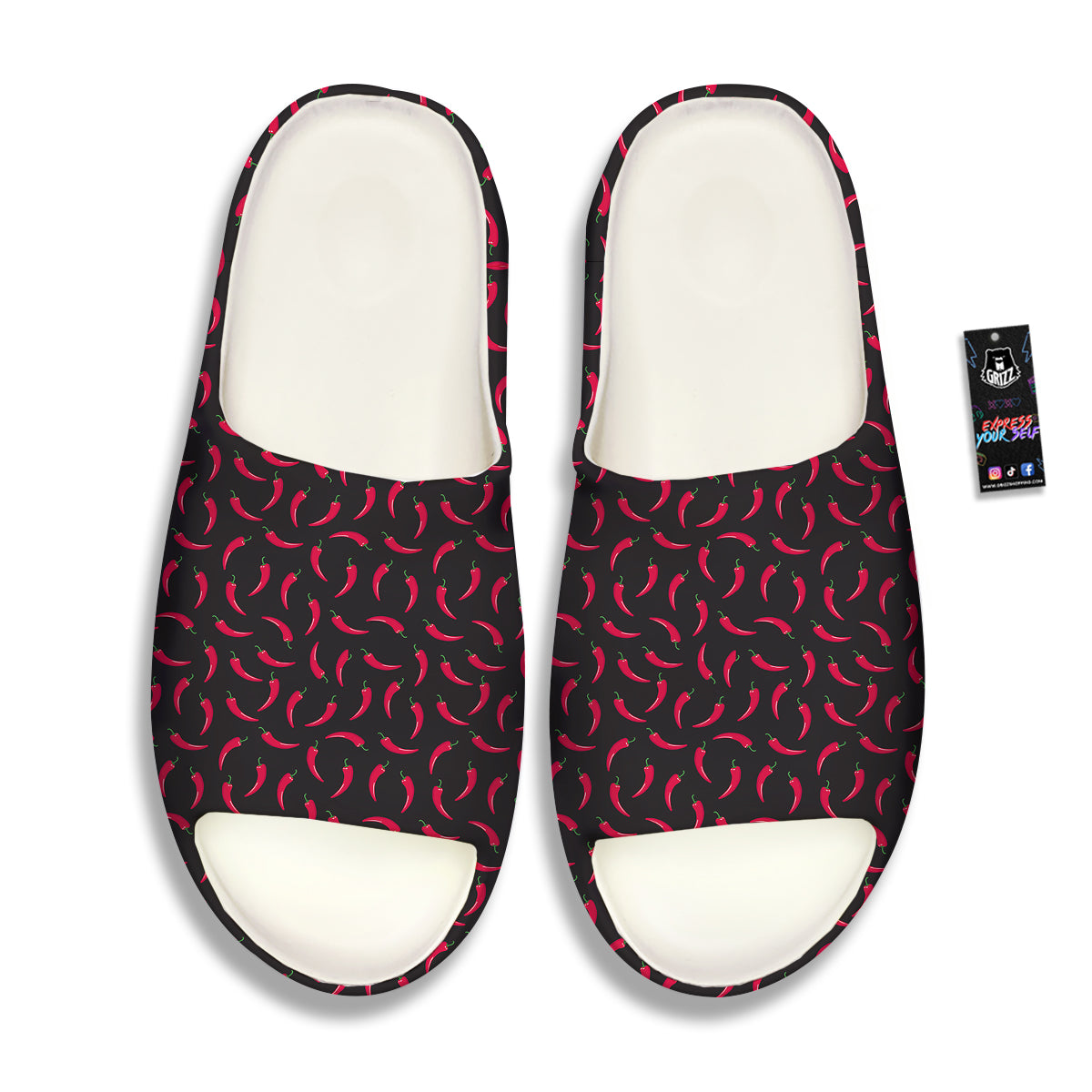 Black Chili Pepper Print Pattern Sandals-grizzshop