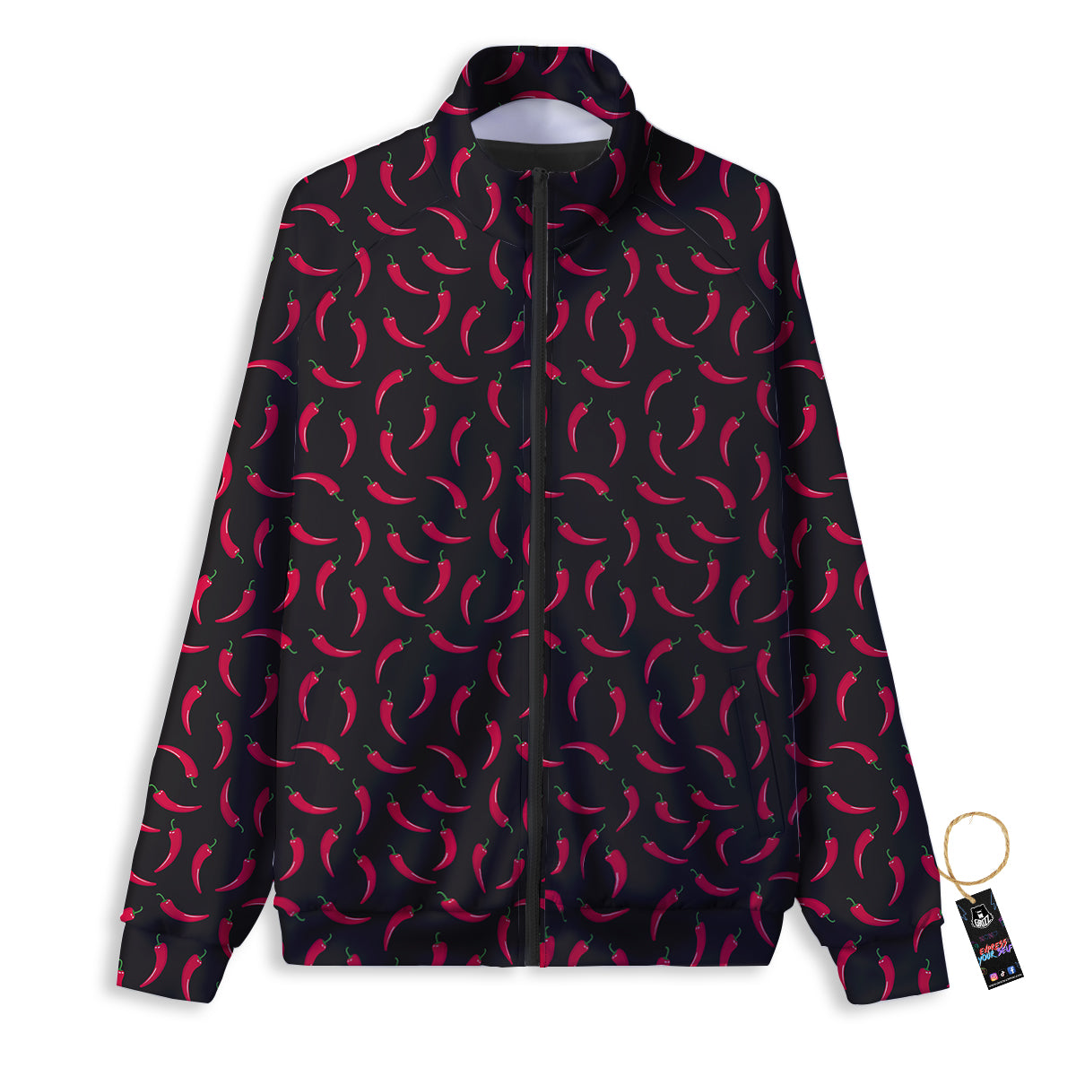 Black Chili Pepper Print Pattern Track Jacket-grizzshop