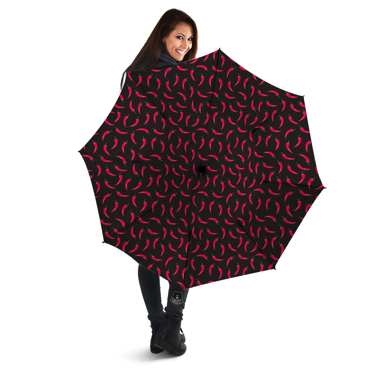 Black Chili Pepper Print Pattern Umbrella-grizzshop