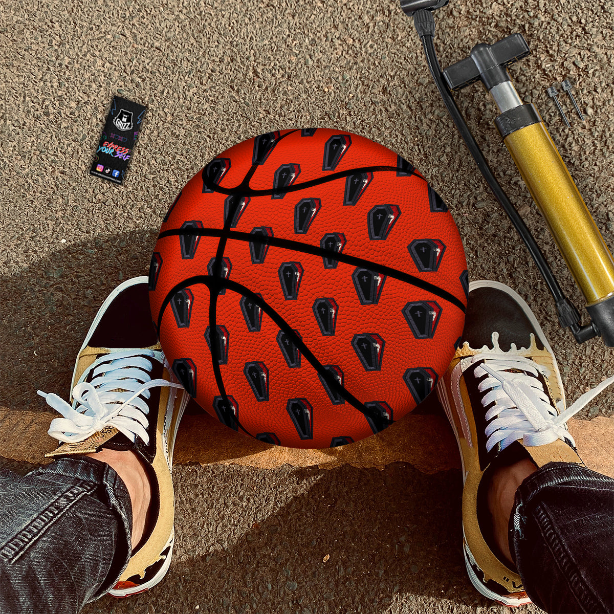 Black Coffin Red Print Pattern Basketball-grizzshop