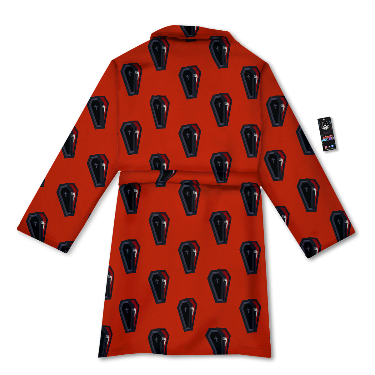 Black Coffin Red Print Pattern Bathrobe-grizzshop