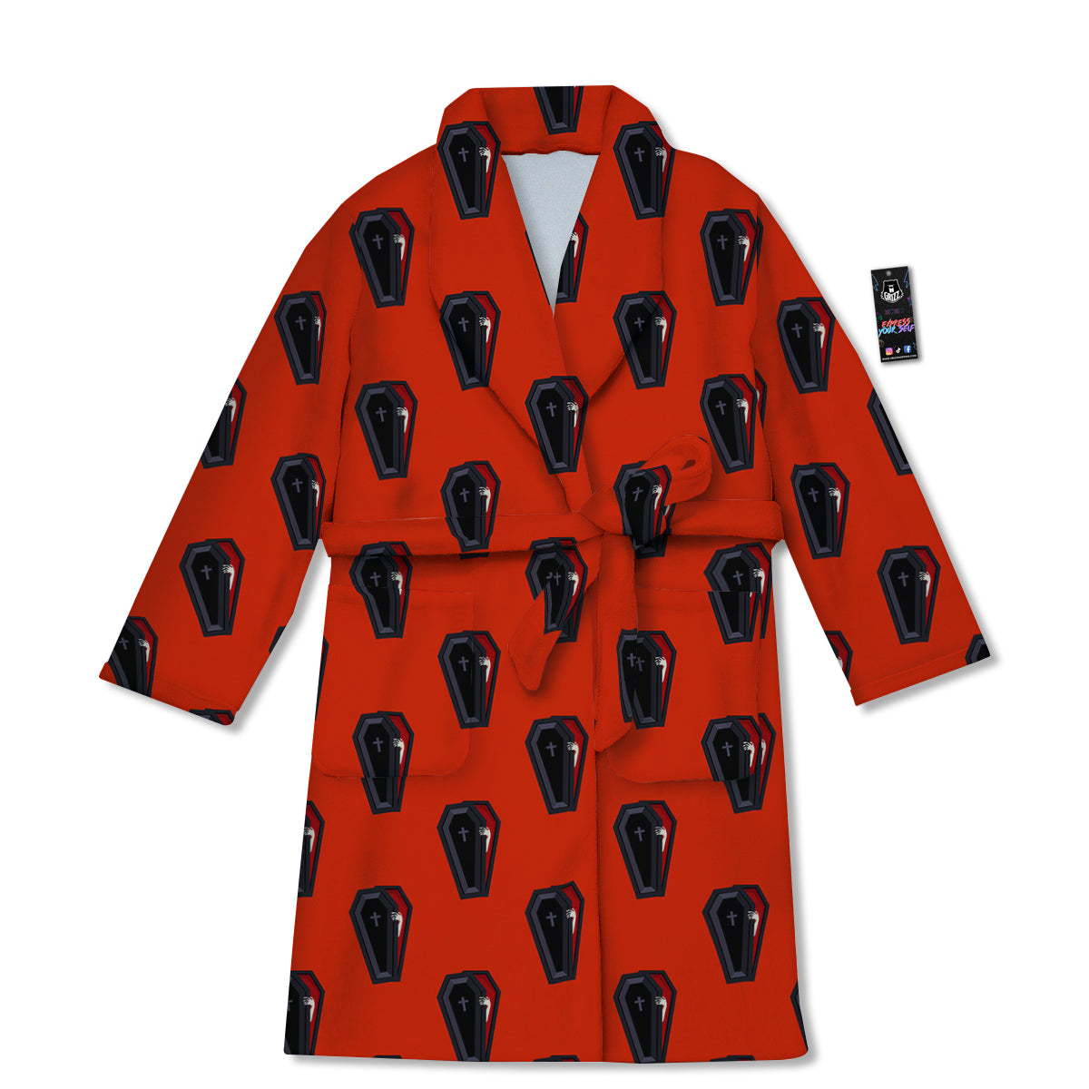 Black Coffin Red Print Pattern Bathrobe-grizzshop
