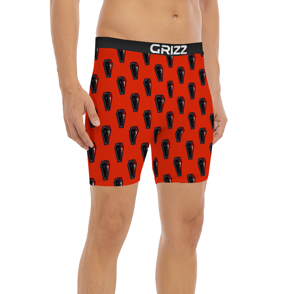 Black Coffin Red Print Pattern Boxer Briefs-grizzshop