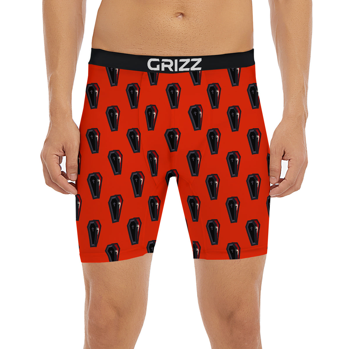 Black Coffin Red Print Pattern Boxer Briefs-grizzshop