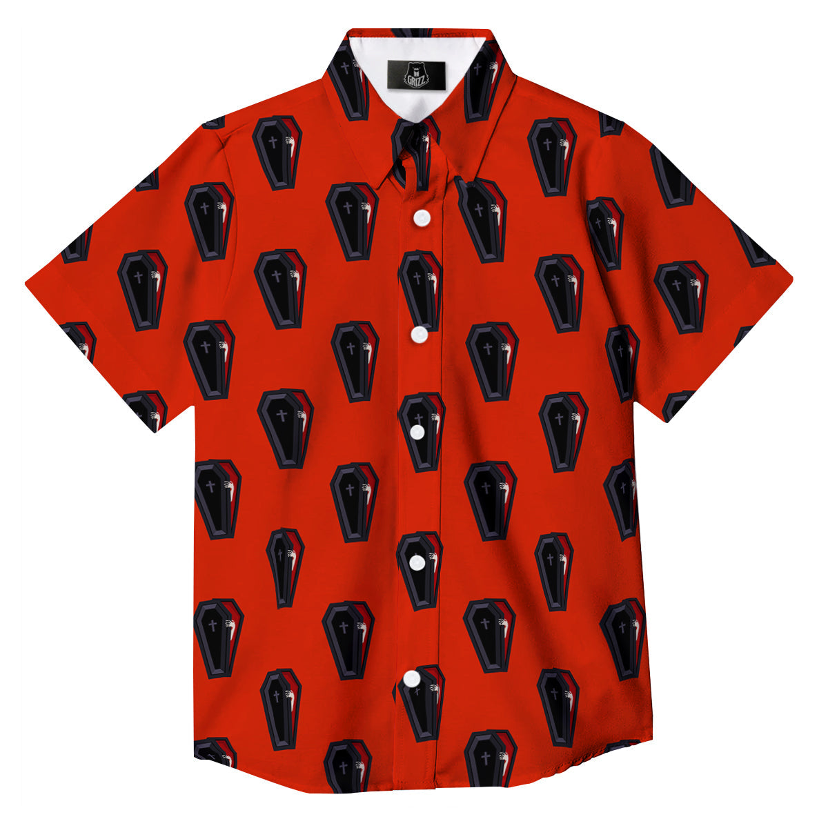 Black Coffin Red Print Pattern Button Up Shirt-grizzshop
