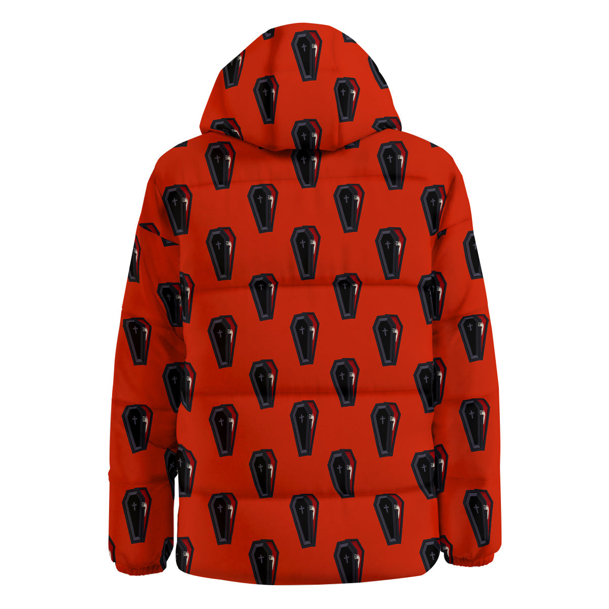 Black Coffin Red Print Pattern Down Jacket-grizzshop