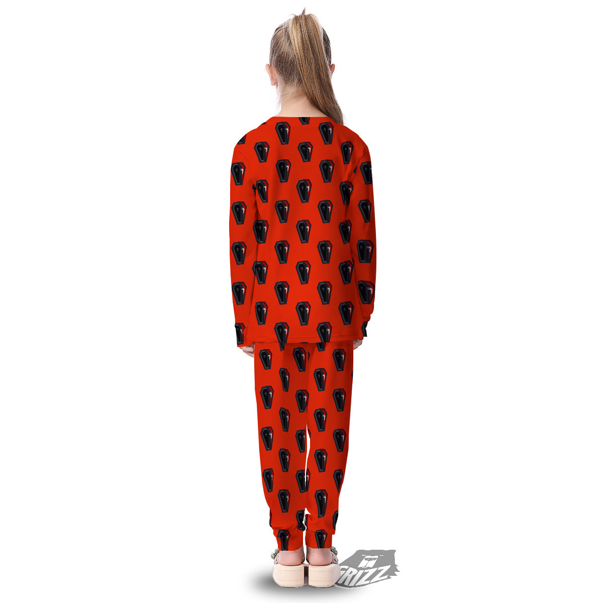 Black Coffin Red Print Pattern Kid's Pajamas-grizzshop