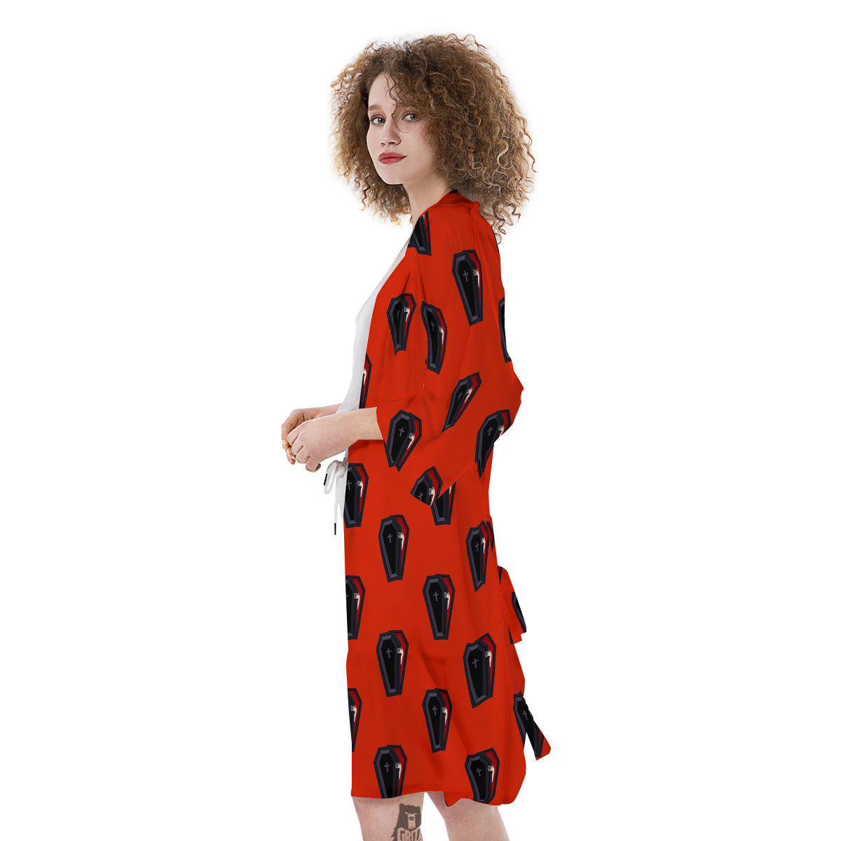 Black Coffin Red Print Pattern Kimono-grizzshop