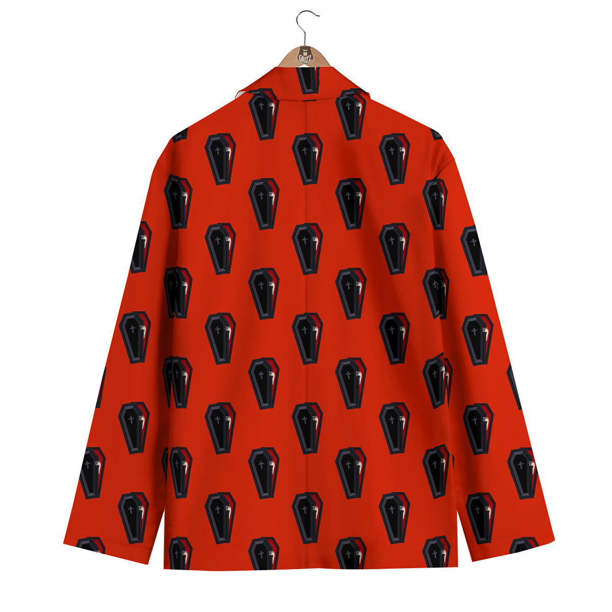 Black Coffin Red Print Pattern Men's Blazer-grizzshop