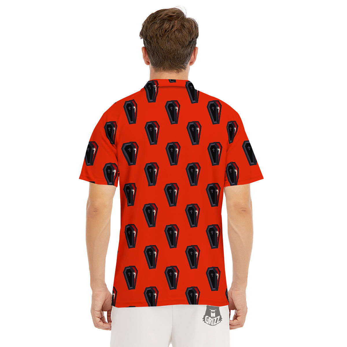 Black Coffin Red Print Pattern Men's Golf Shirts-grizzshop