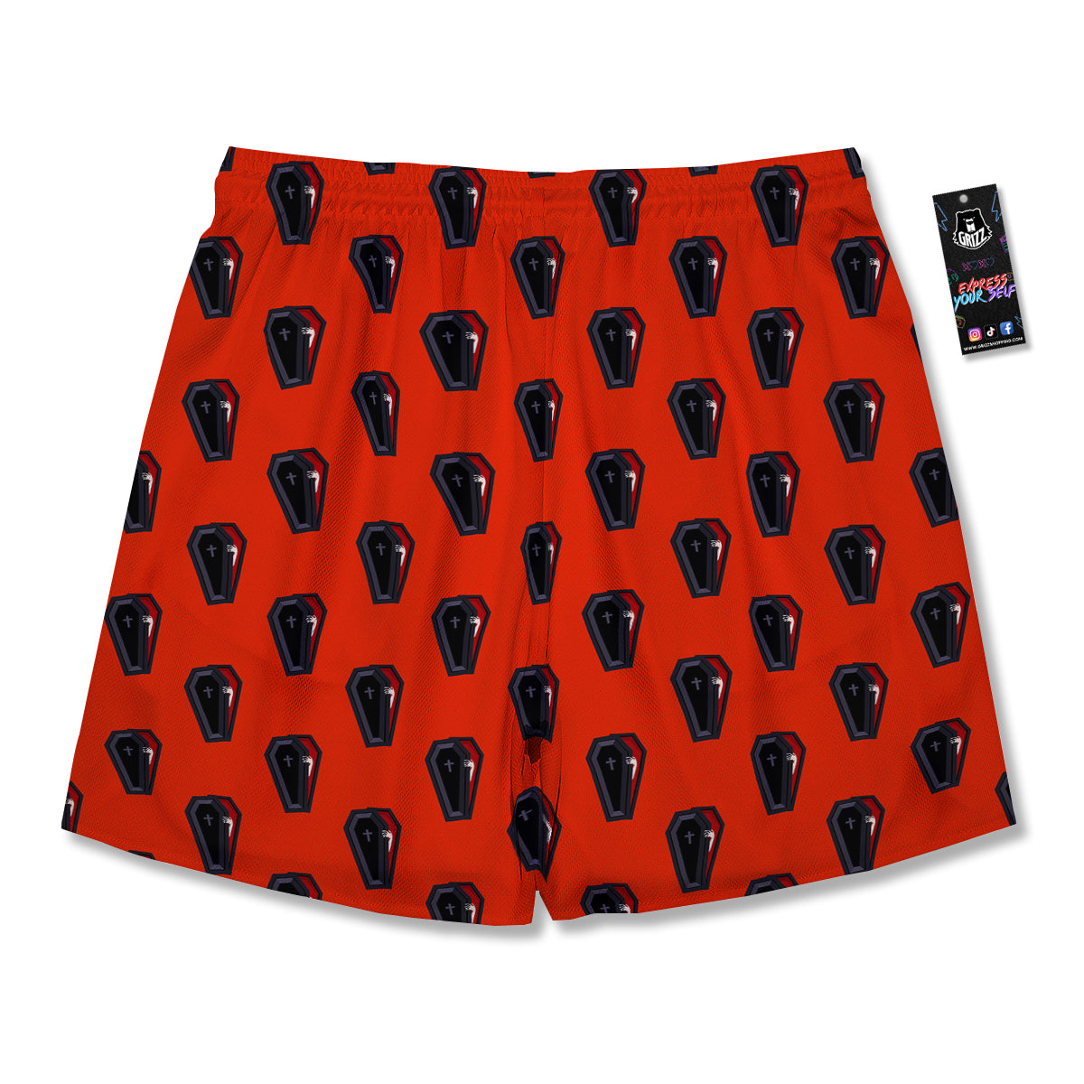 Black Coffin Red Print Pattern Men's Running Shorts-grizzshop
