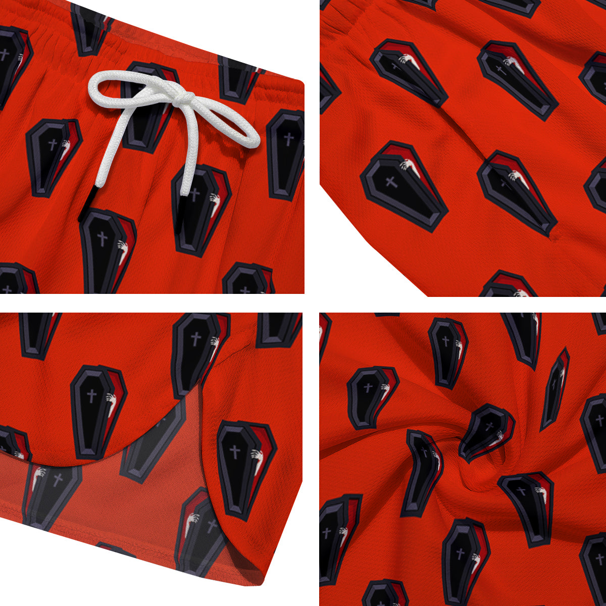 Black Coffin Red Print Pattern Men's Running Shorts-grizzshop