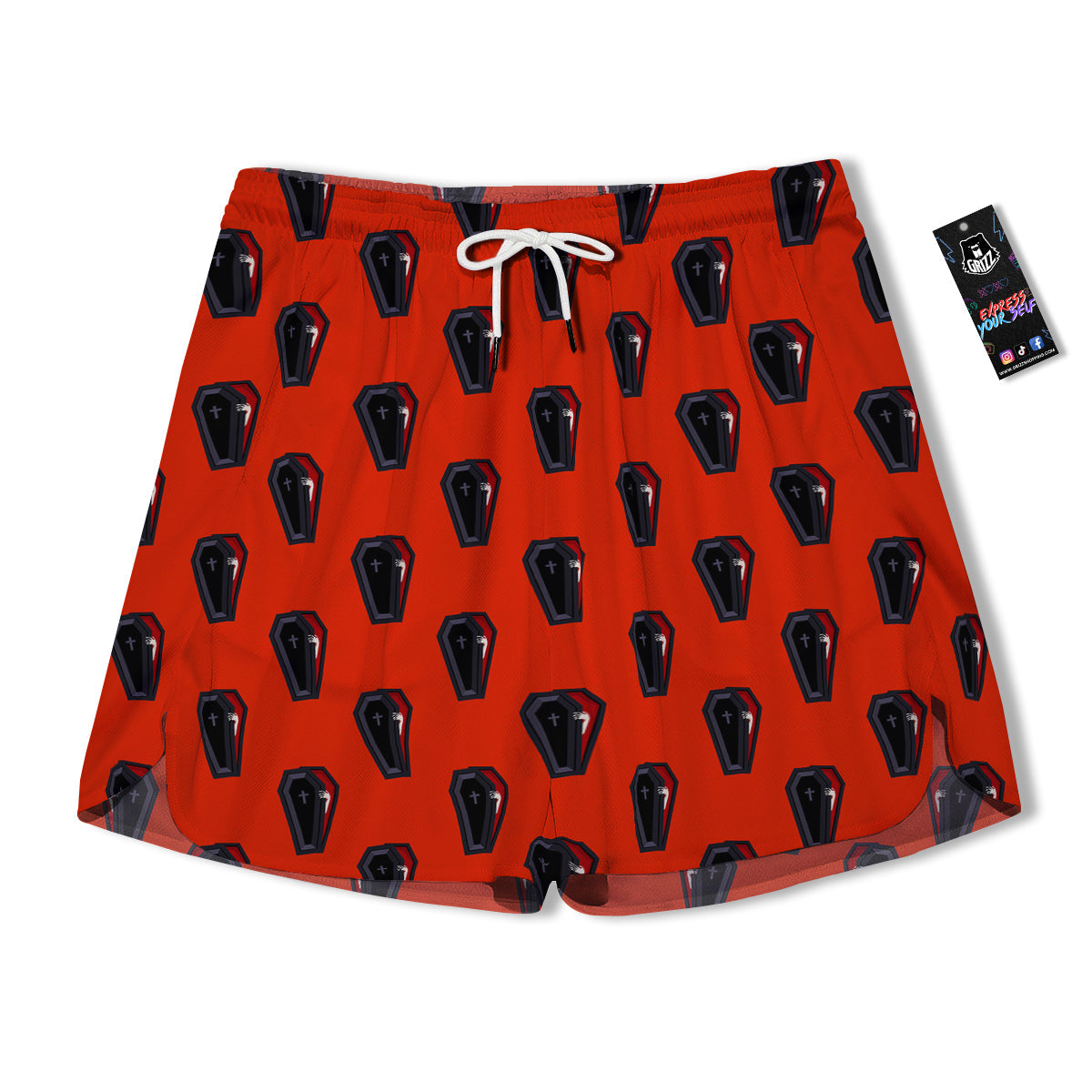 Black Coffin Red Print Pattern Men's Running Shorts-grizzshop