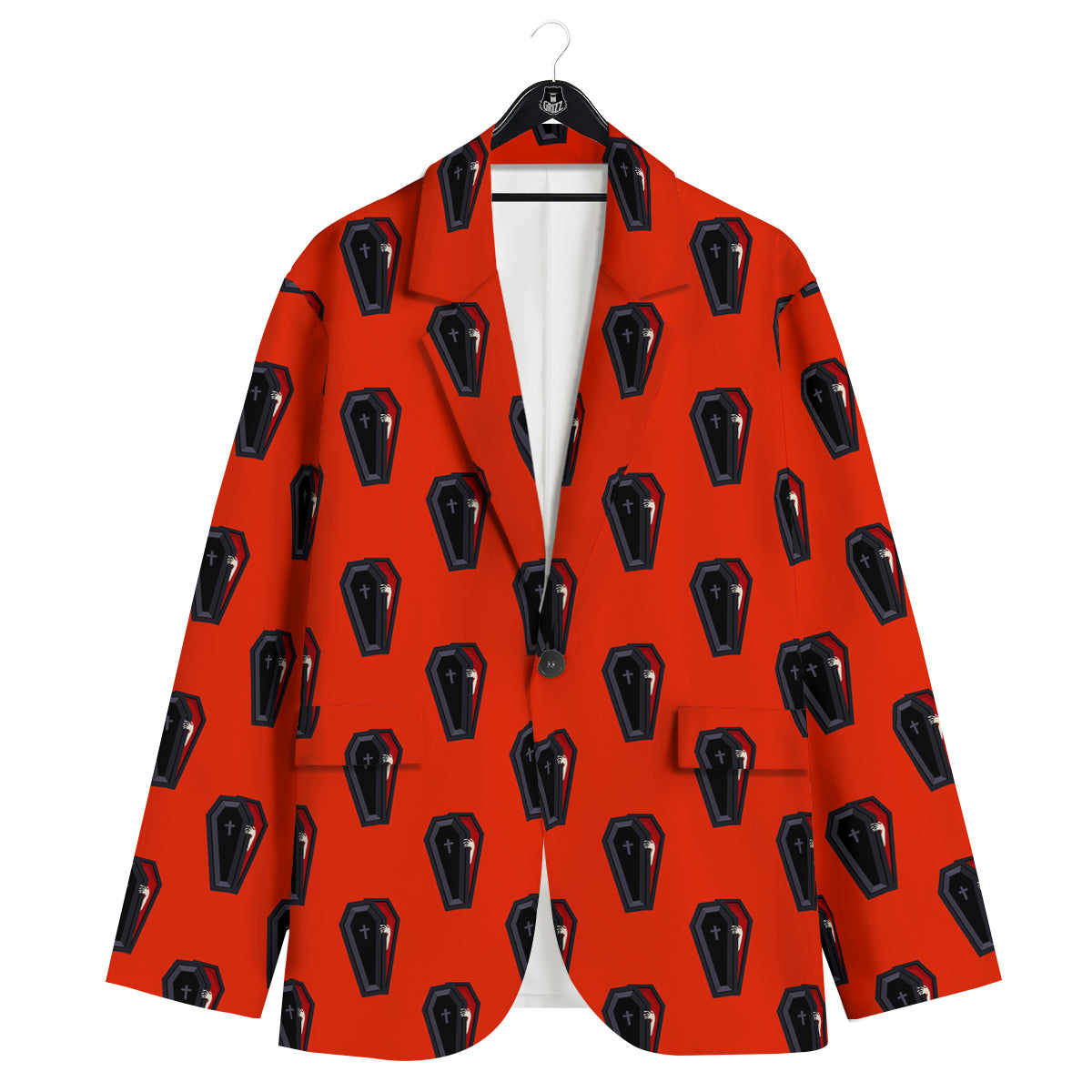 Black Coffin Red Print Pattern Men's Sport Coat-grizzshop