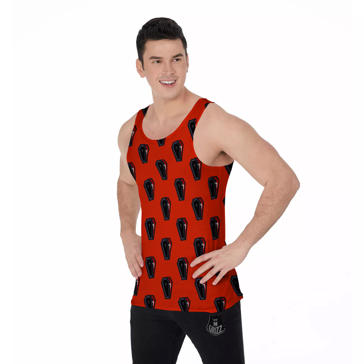 Black Coffin Red Print Pattern Men's Tank Top-grizzshop