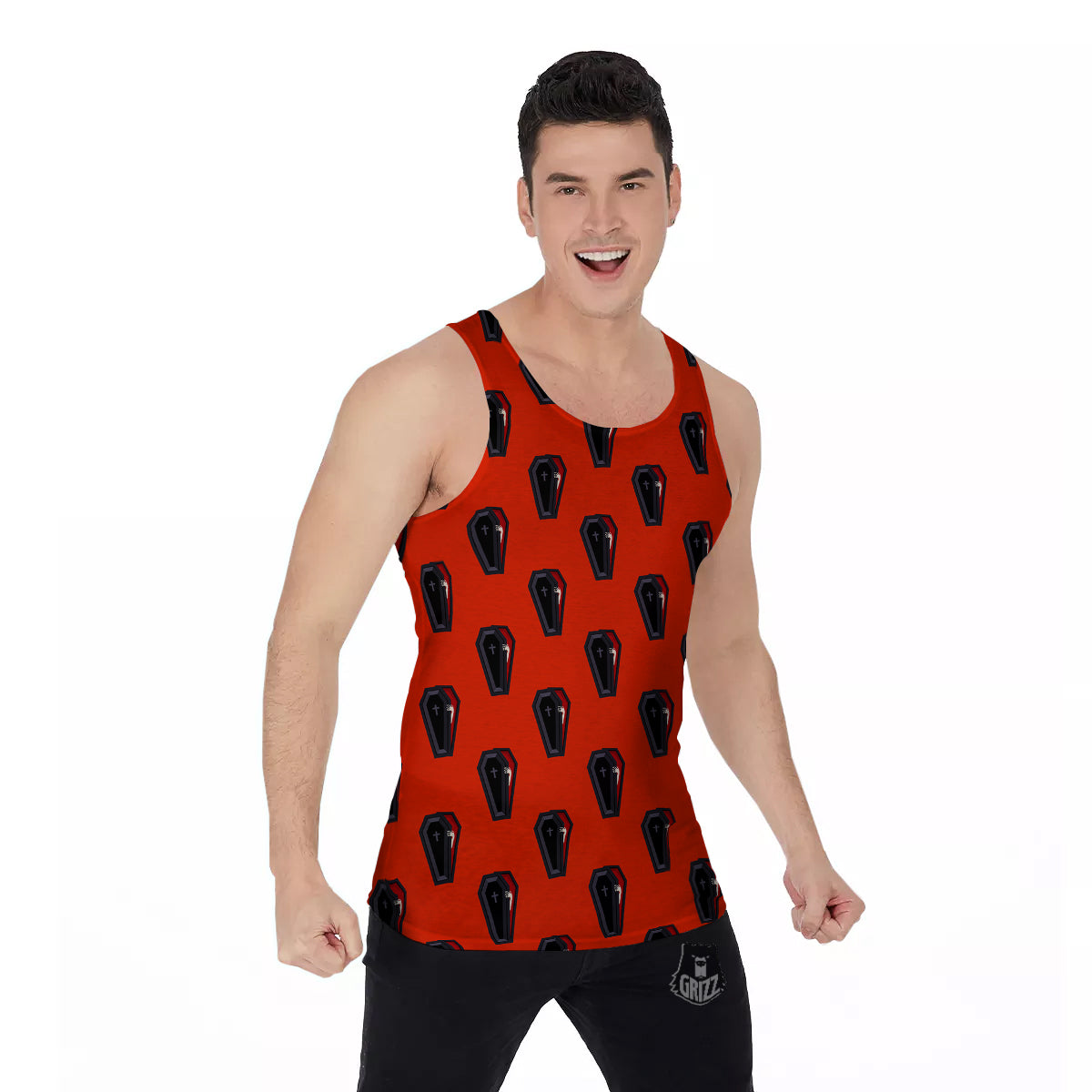Black Coffin Red Print Pattern Men's Tank Top-grizzshop