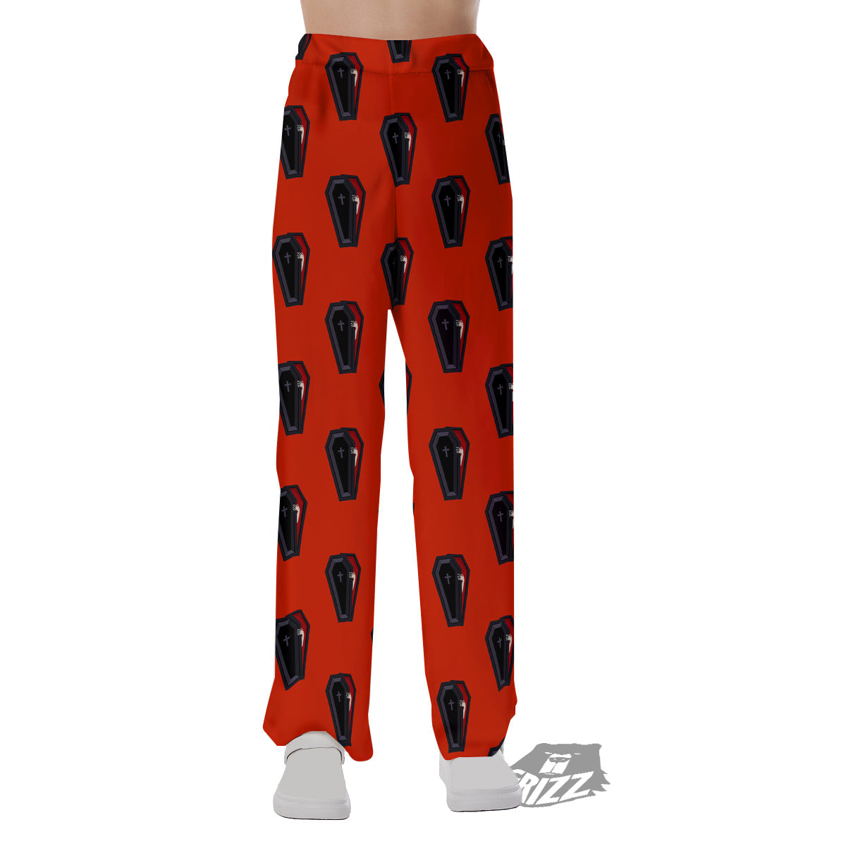 Black Coffin Red Print Pattern Pajama Pants-grizzshop