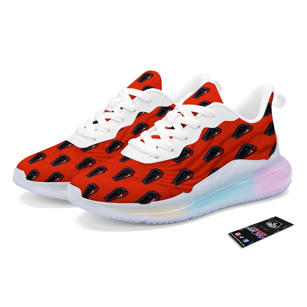 Black Coffin Red Print Pattern Running Sneakers-grizzshop