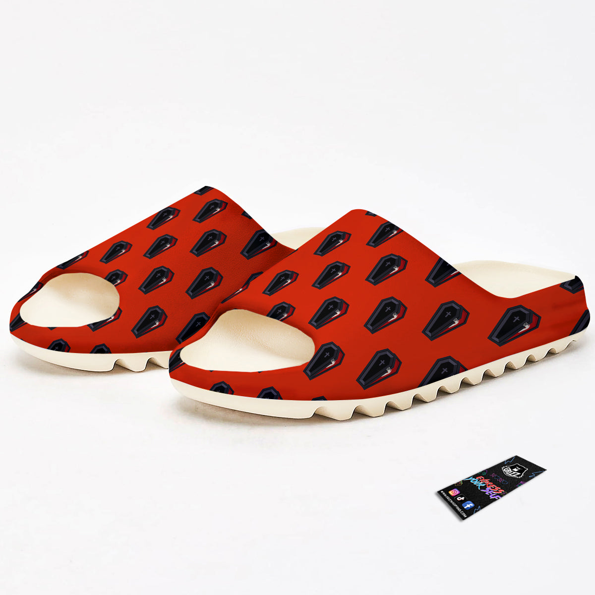 Black Coffin Red Print Pattern Sandals-grizzshop