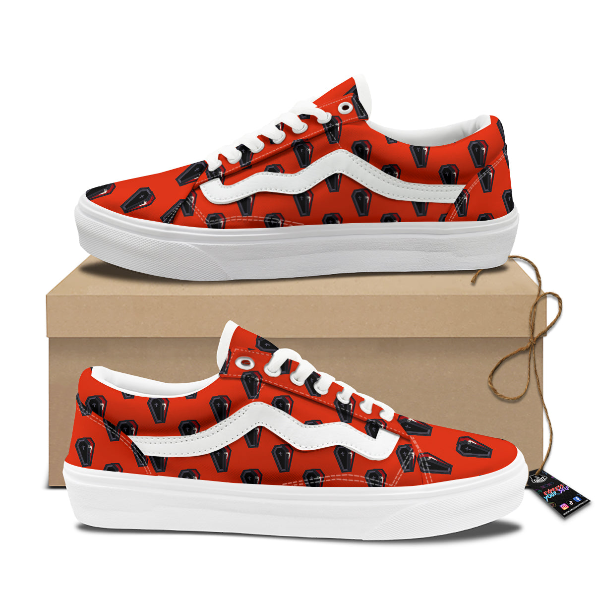 Black Coffin Red Print Pattern Skate Shoes-grizzshop
