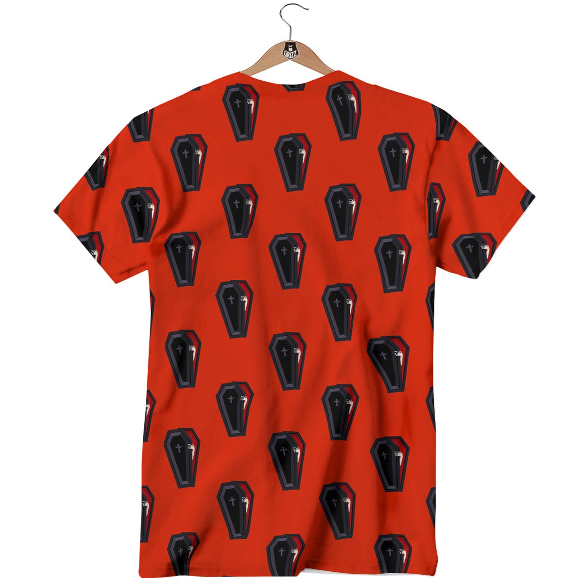 Black Coffin Red Print Pattern T-Shirt-grizzshop