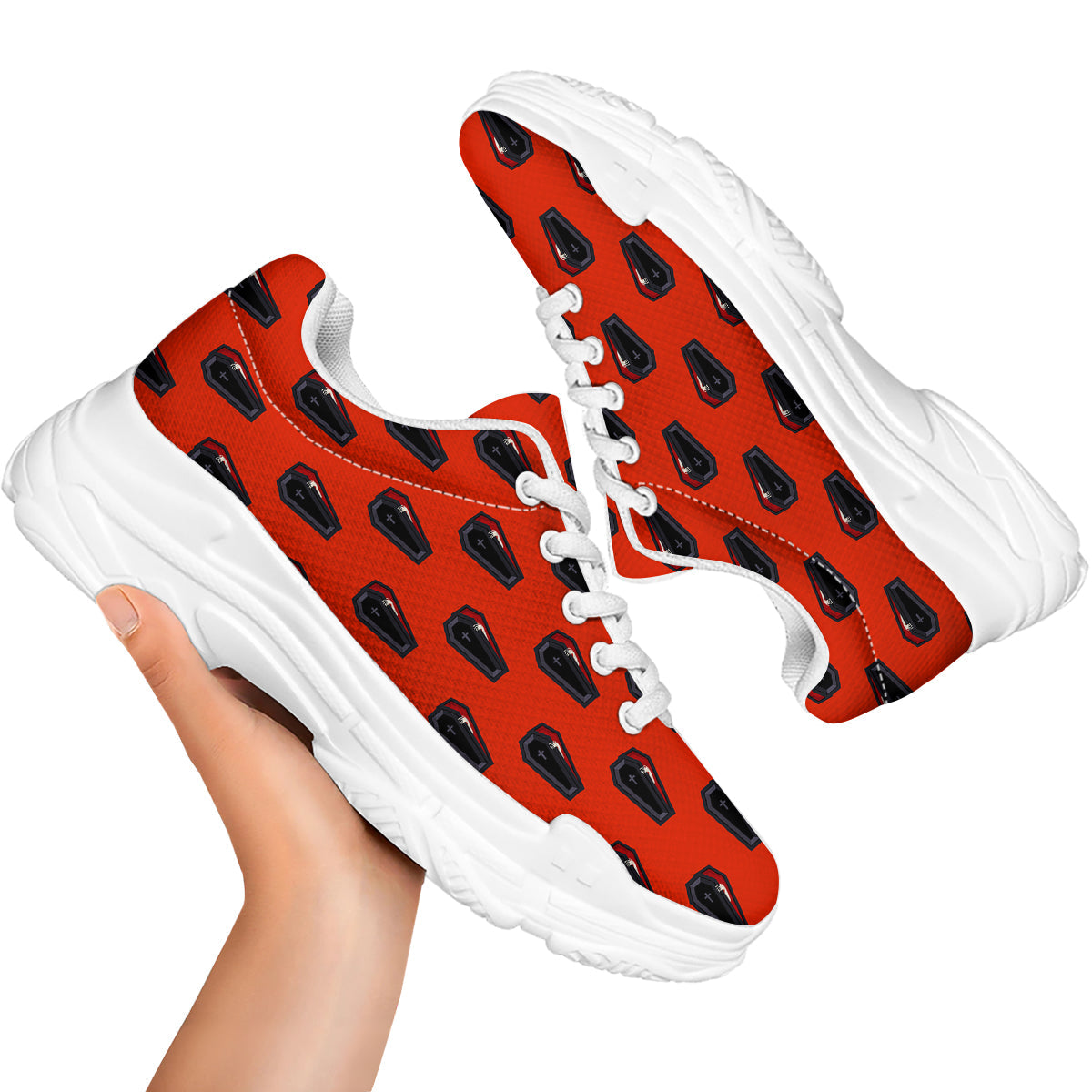 Black Coffin Red Print Pattern White Chunky Shoes-grizzshop