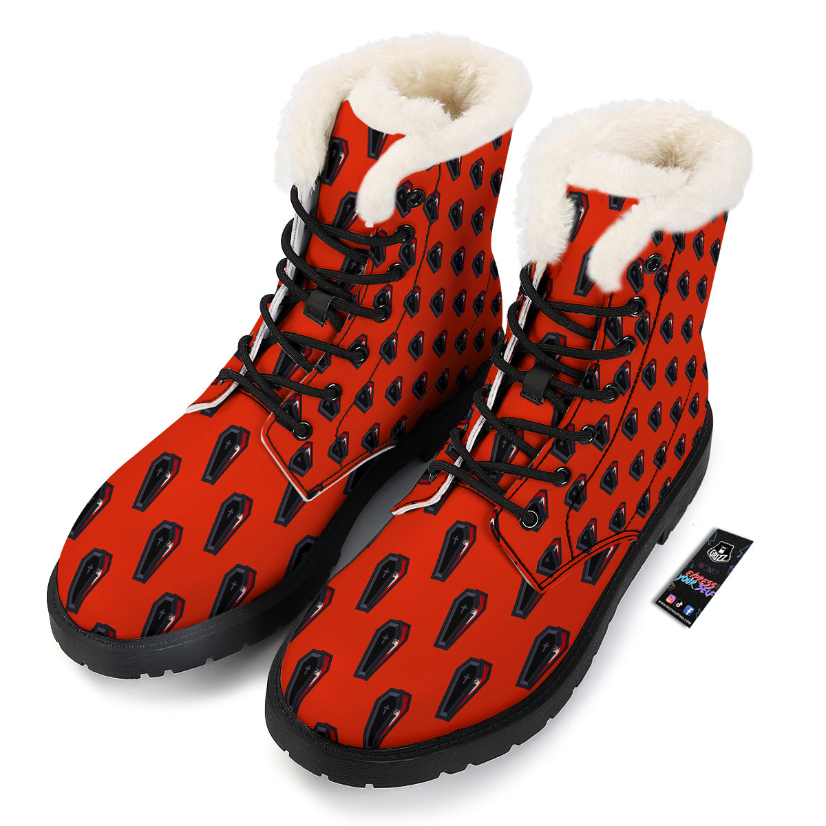 Black Coffin Red Print Pattern Winter Boots-grizzshop
