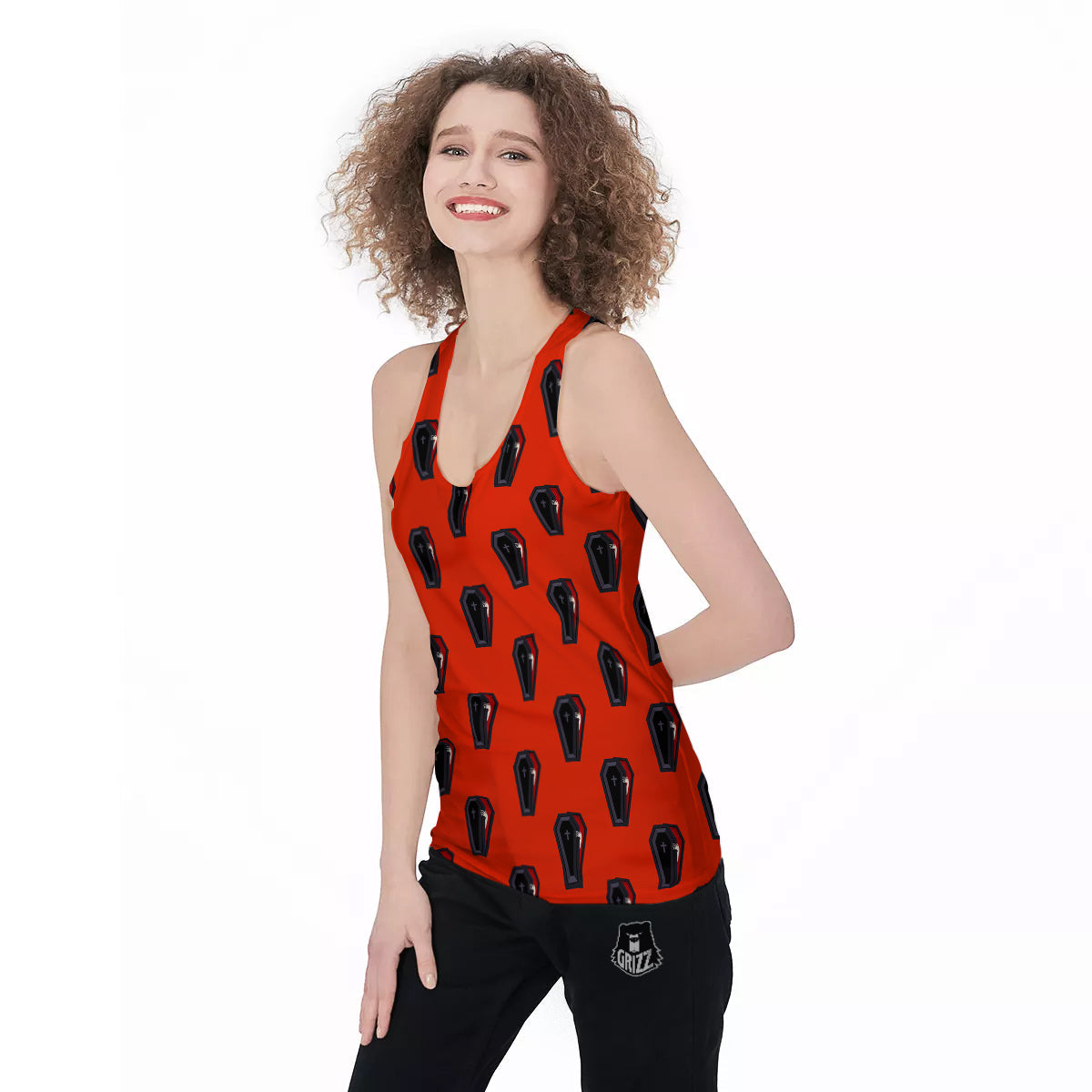 Black Coffin Red Print Pattern Women's Racerback Tank Top-grizzshop