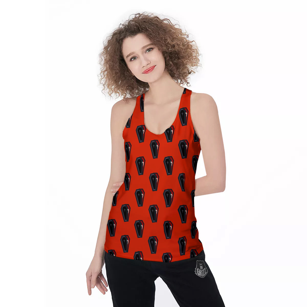 Black Coffin Red Print Pattern Women's Racerback Tank Top-grizzshop