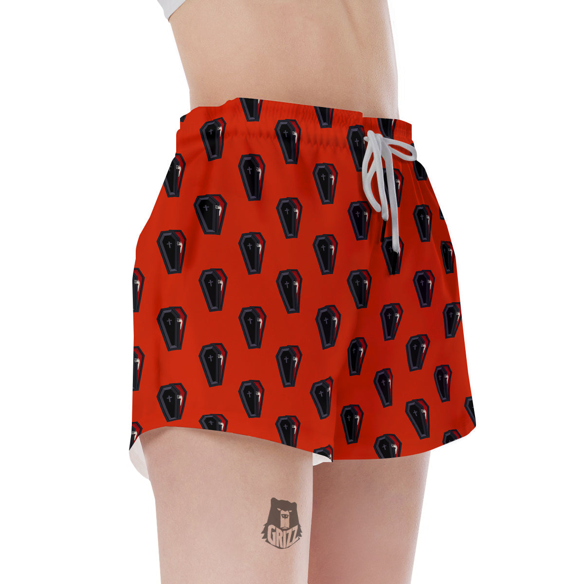 Black Coffin Red Print Pattern Women's Shorts-grizzshop