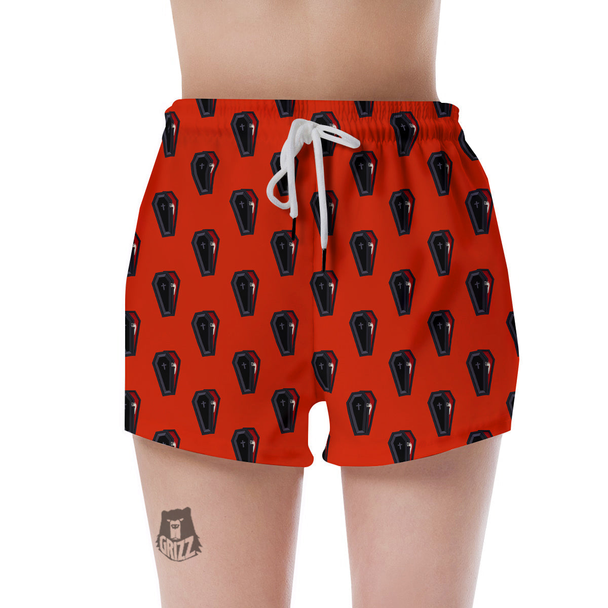 Black Coffin Red Print Pattern Women's Shorts-grizzshop
