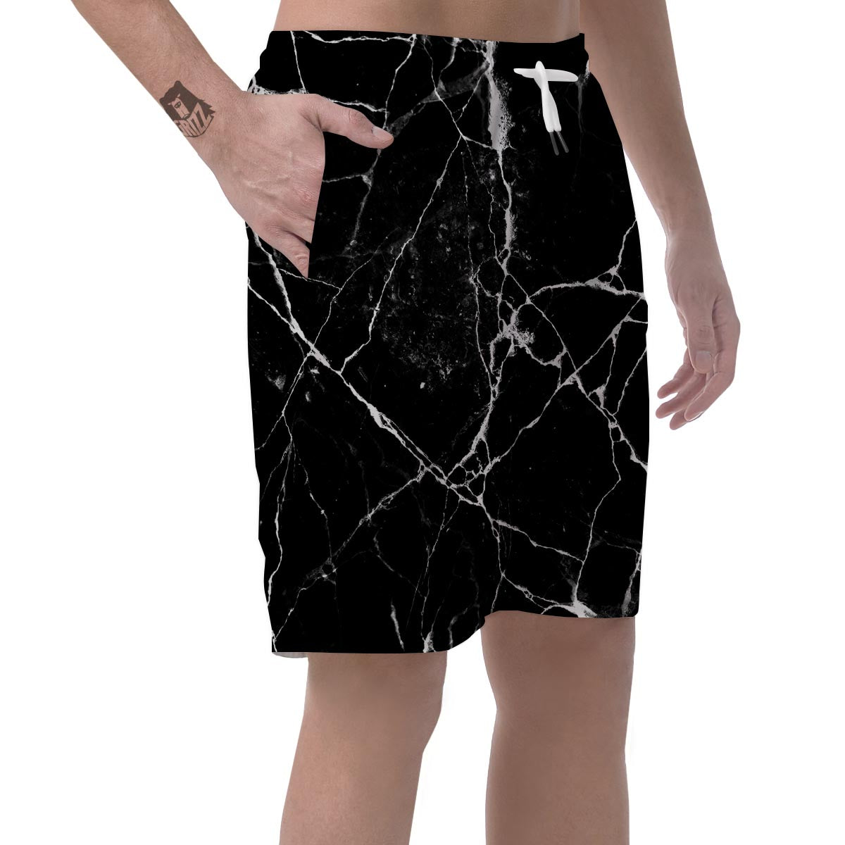 Black Cracked Marble Men's Shorts-grizzshop