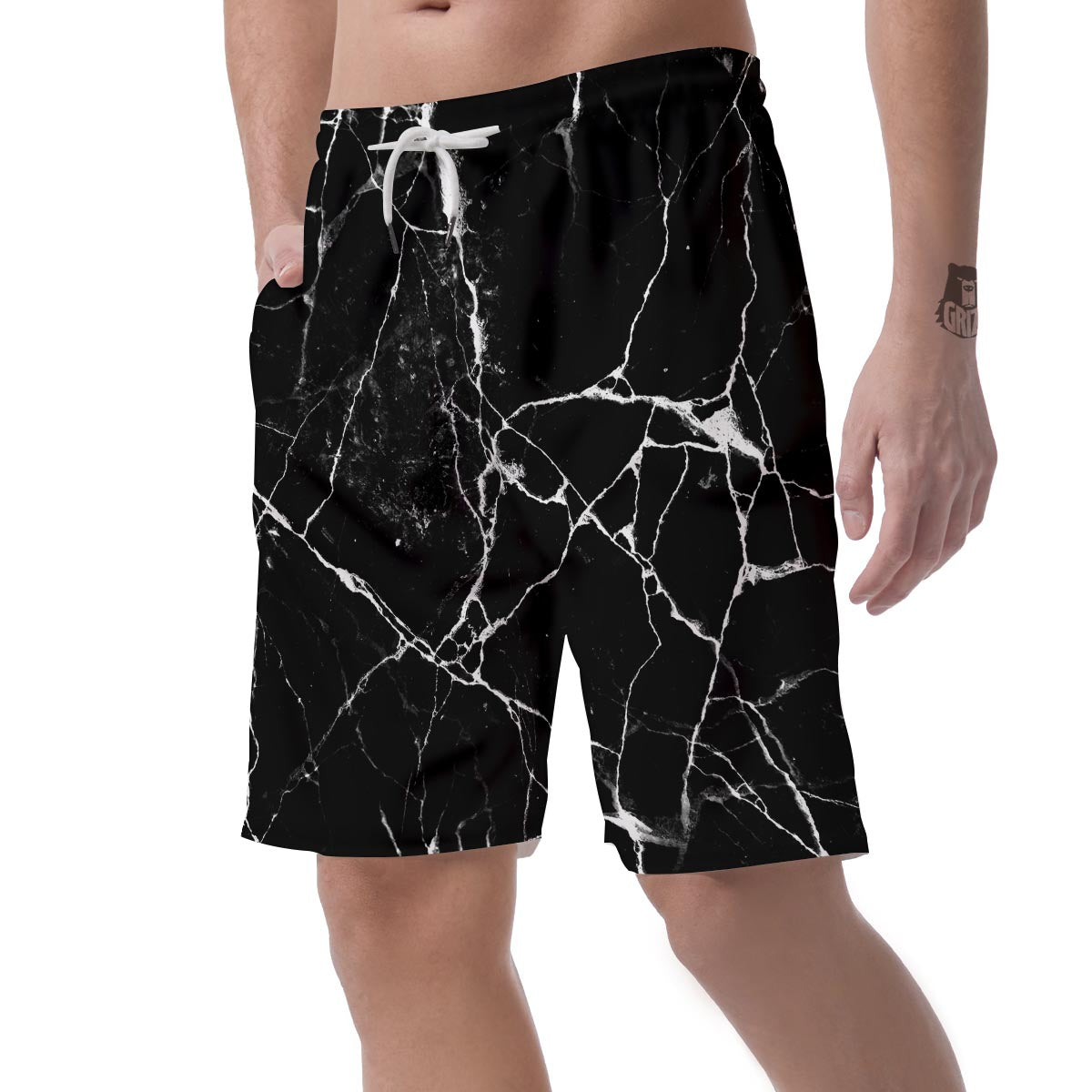 Black Cracked Marble Men's Shorts-grizzshop