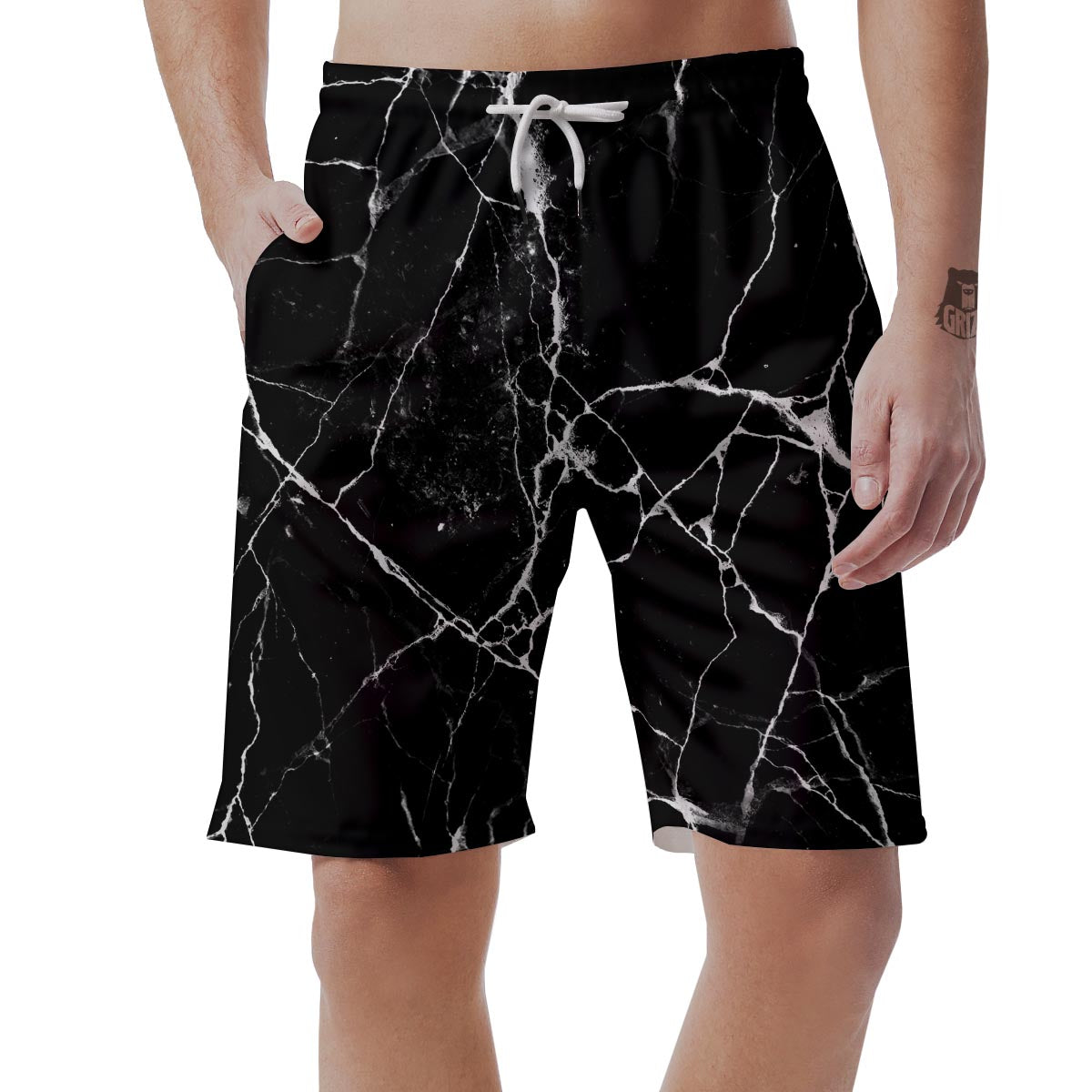 Black Cracked Marble Men's Shorts-grizzshop