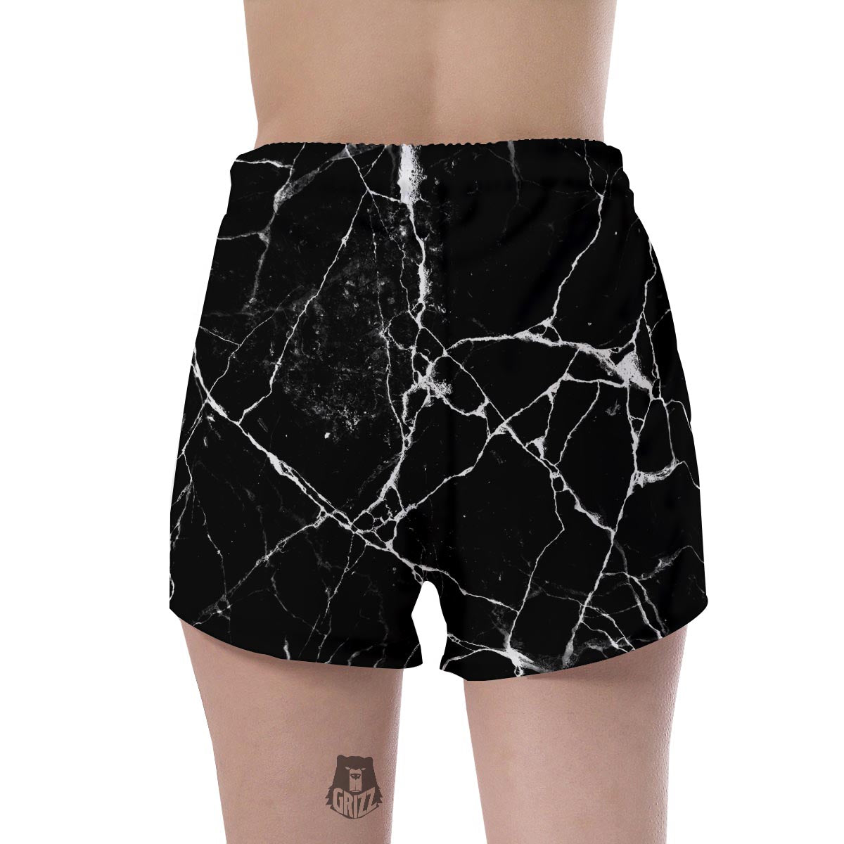 Black Cracked Marble Women's Shorts-grizzshop