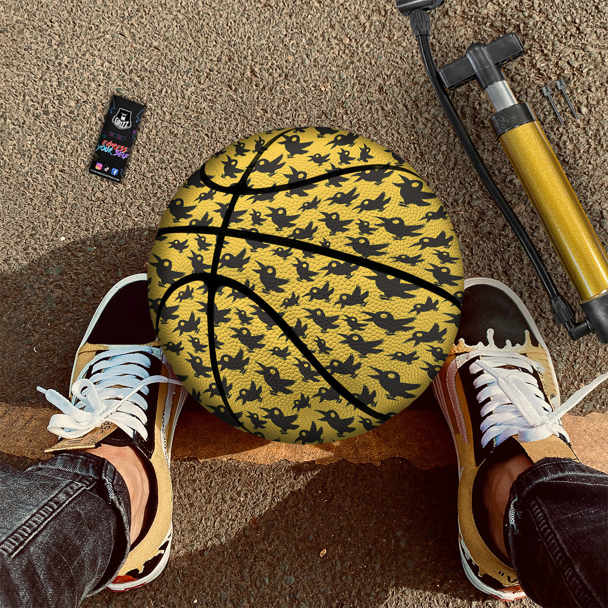 Black Crow Yellow Print Pattern Basketball-grizzshop